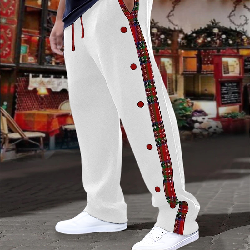 Men's Sweatpants Joggers Wide Leg Sweatpants Casual Pants Pocket Drawstring Elastic Waist Plaid Comfort Breathable Christmas