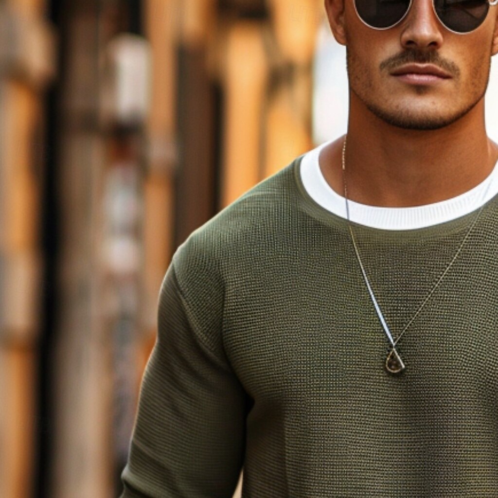 Men's Waffle T-shirt Pullover Sweatshirt Tee Top Long Sleeve Shirt Plain Crew Neck Street Vacation Long Sleeve Fashion Fake two piece Clothing Apparel Fashion Designer Basic