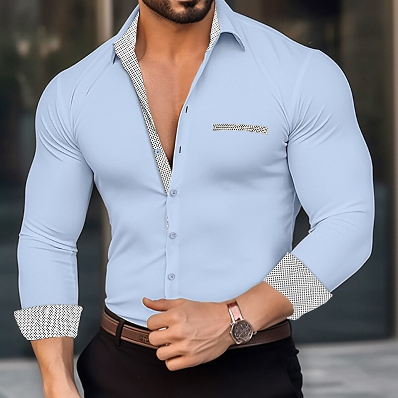 Men's Shirt Button Up Shirt Casual Shirt Long Sleeve Color Block