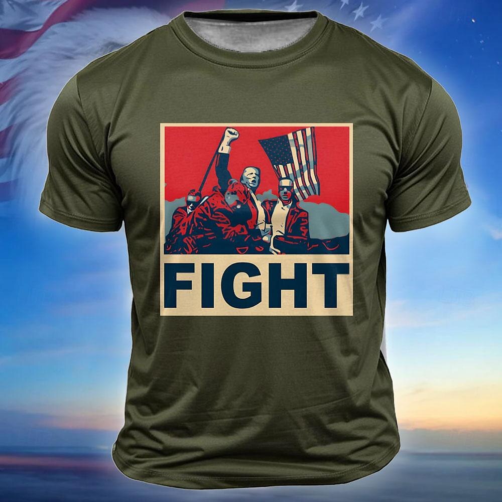 Donald Trump Fight T shirt Men's T shirt Tee American US Flag Crew Neck Clothing Apparel 3D Print Short Sleeve Vintage Daily