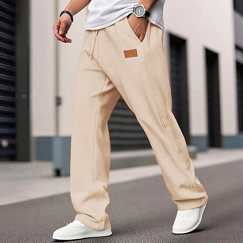 Men's Sweatpants Trousers Straight Leg Sweatpants Drawstring Pocket Elastic Waist Plain Comfort Sports Outdoor Daily Fashion Casual Black White Micro-elastic