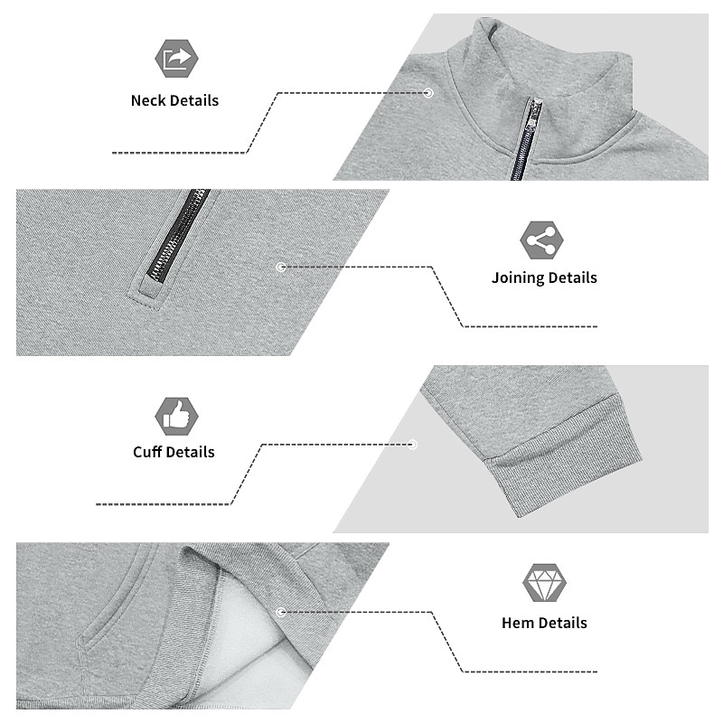 Men's Sweatshirt  Pullover Quarter Zip Sweatshirt Black White Army Green Navy Blue Camel Standing Collar Plain Kangaroo Pocket Sports & Outdoor Casual Daily Streetwear Cool Sportswear