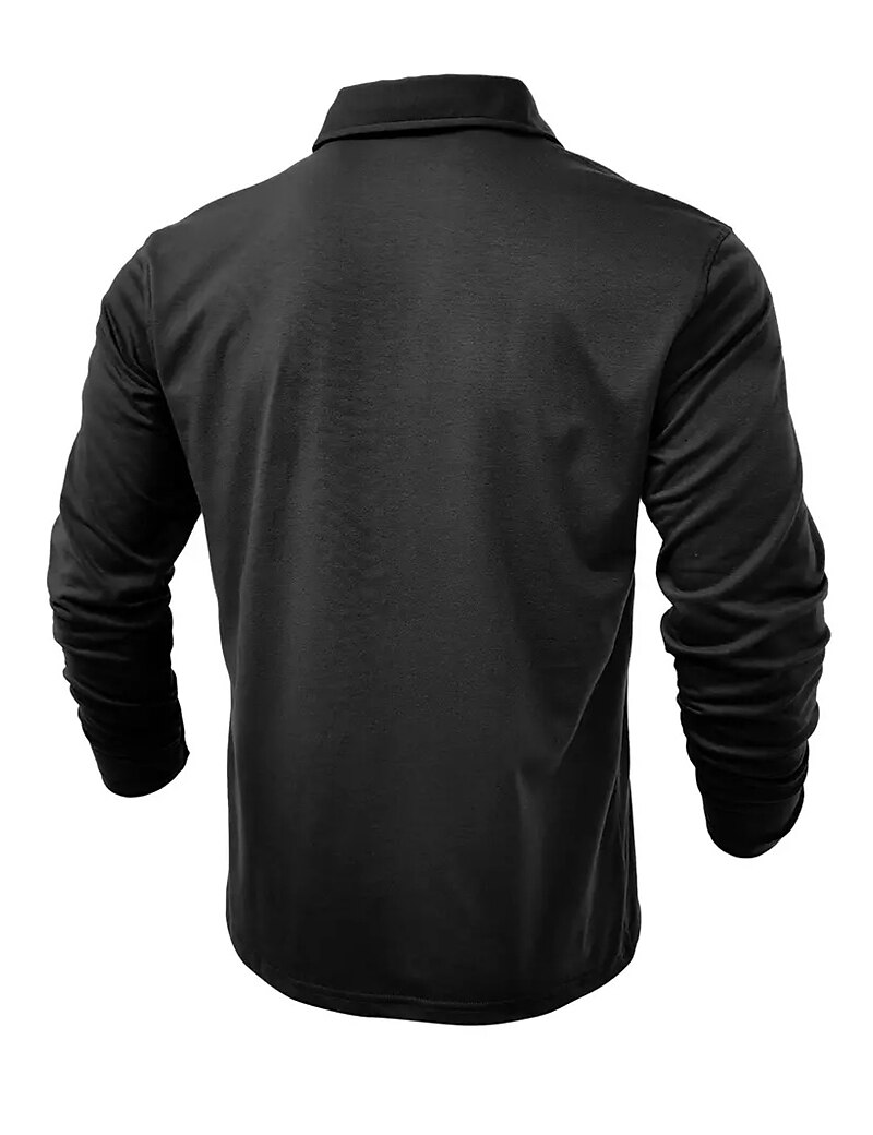 Men's Button Up Casual Sports Lapel Long Sleeve Fashion Basic Plain Button Pocket Spring &  Fall Regular Fit Polo Shirt