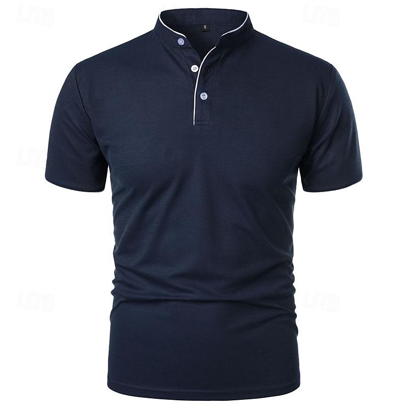Men's Golf Shirt Golf Polo Work Casual Stand Collar Short Sleeve Basic Modern Color Block Patchwork Button Spring & Summer Regular Fit Wine Black White Pink Navy Blue Green Golf Shirt