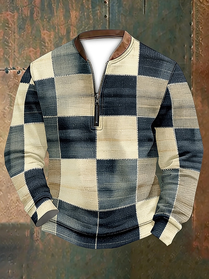 Men's Geometic Printing Sweatshirt Sweatshirts Long Sleeve Sweatshirt Quarter Zip Vintage Retro Print Holiday Going out Print Fall Winter