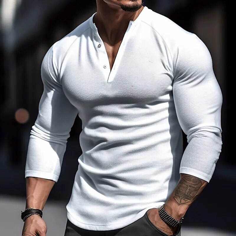 Men's Basic Long Sleeve Tee Henley Shirt Tee Top 