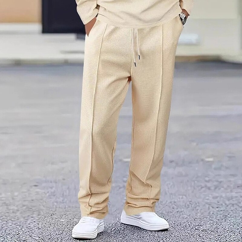 Men's Sweatpants Trousers Waffle Pants Open Bottom Sweatpants Drawstring Elastic Waist Straight Leg Plain Moisture Wicking Breathable Full Length Sports Outdoor Casual Daily Fashion Streetwear Black