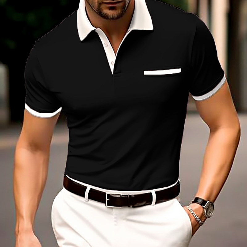 Men's Button Up Polos Polo Shirt Casual Holiday Lapel Short Sleeve Fashion Basic Plain Classic Summer Regular Fit Navy Black White Burgundy Sky Blue Grey Button Up Polos