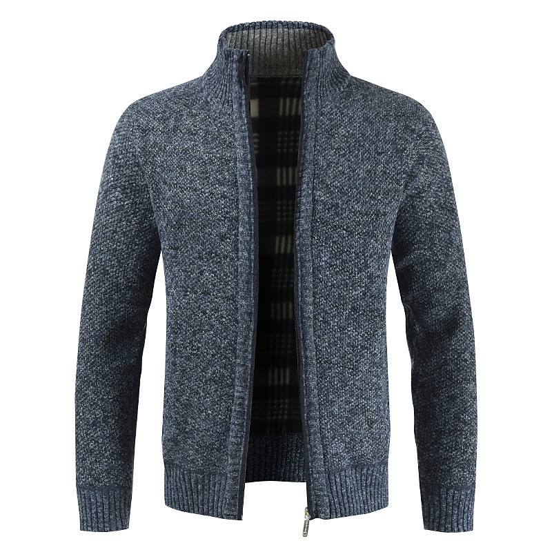 Men's Sweater Cardigan Sweater Zip Sweater Sweater Jacket Fleece Sweater Ribbed Knit Classic Style Fleece Solid Color Stand Collar Classic & Timeless Chic & Modern Daily Business Clothing Apparel