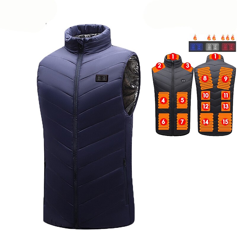 15 Places Heated Vest Men Women Usb Heated Jacket Heating Vest Thermal Clothing Hunting Vest Winter Heating Jacket Black M-6XL（Power bank not included）