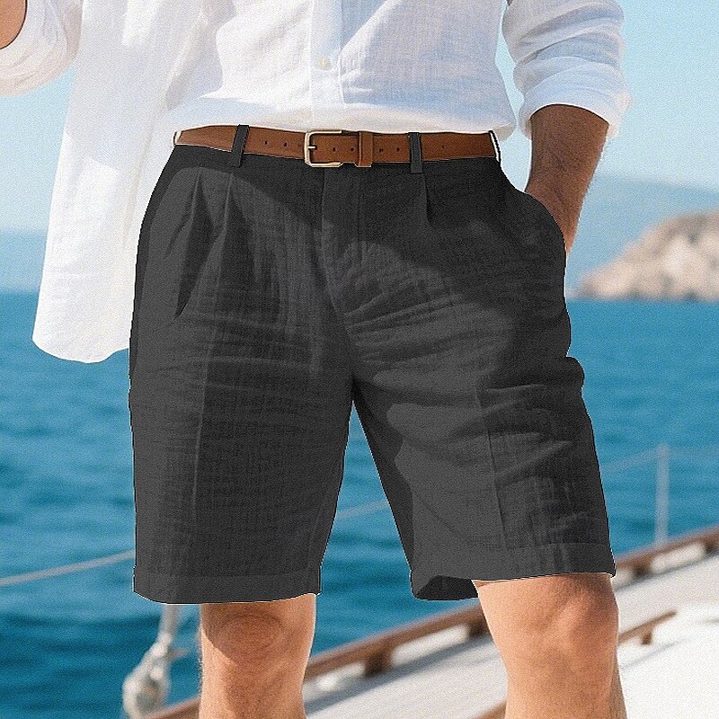 Men's Shorts Linen Shorts Summer Shorts Beach Shorts Pocket Plain Comfort Breathable Short Vacation Holiday Beach Hawaiian Boho Black White