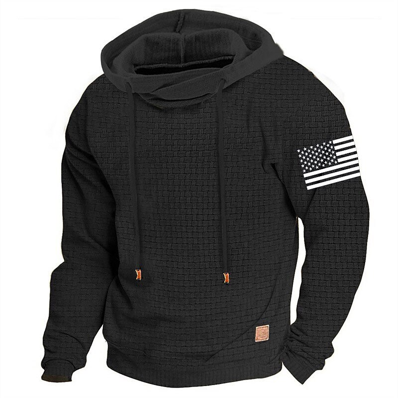  Men's Graphic National Flag Hoodie Casual Waffle Long Sleeve Hoodies Sweatshirts