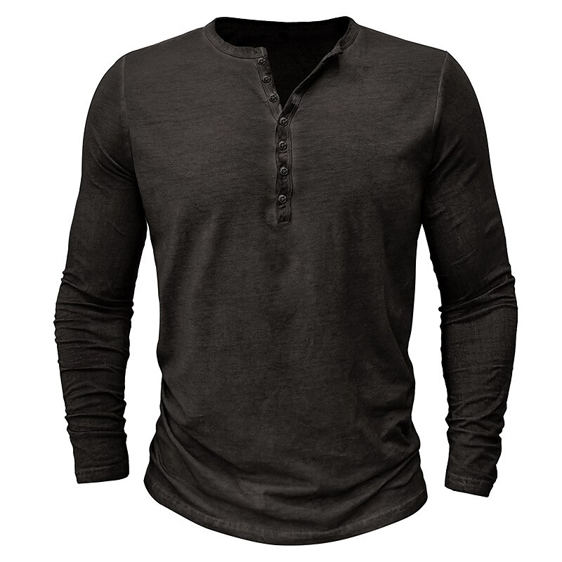 Men's Henley Shirt Tee Top Long Sleeve Shirt Plain Henley Street Vacation Long Sleeve Clothing Apparel 100% Cotton Fashion Vintage Basic
