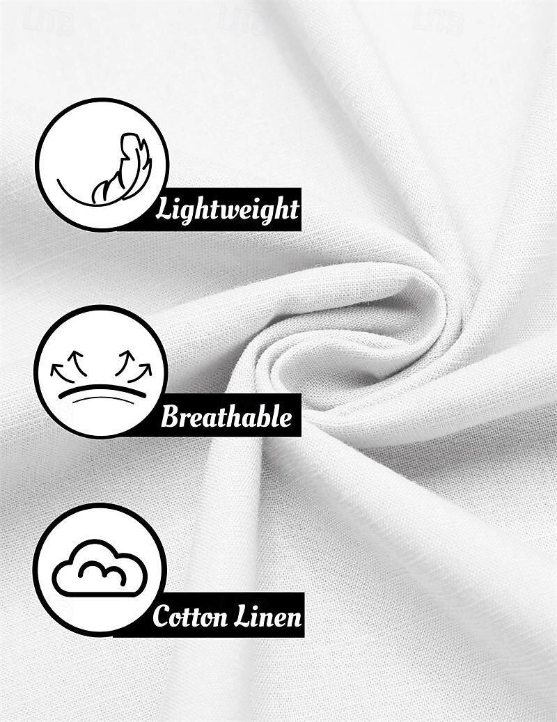 Men's Shirt Linen Shirt Popover Shirt Summer Shirt Beach Wear Band Collar Shirt White Pink Blue Green Short Sleeve Solid Color Band Collar Summer Spring Casual Daily Clothing Apparel