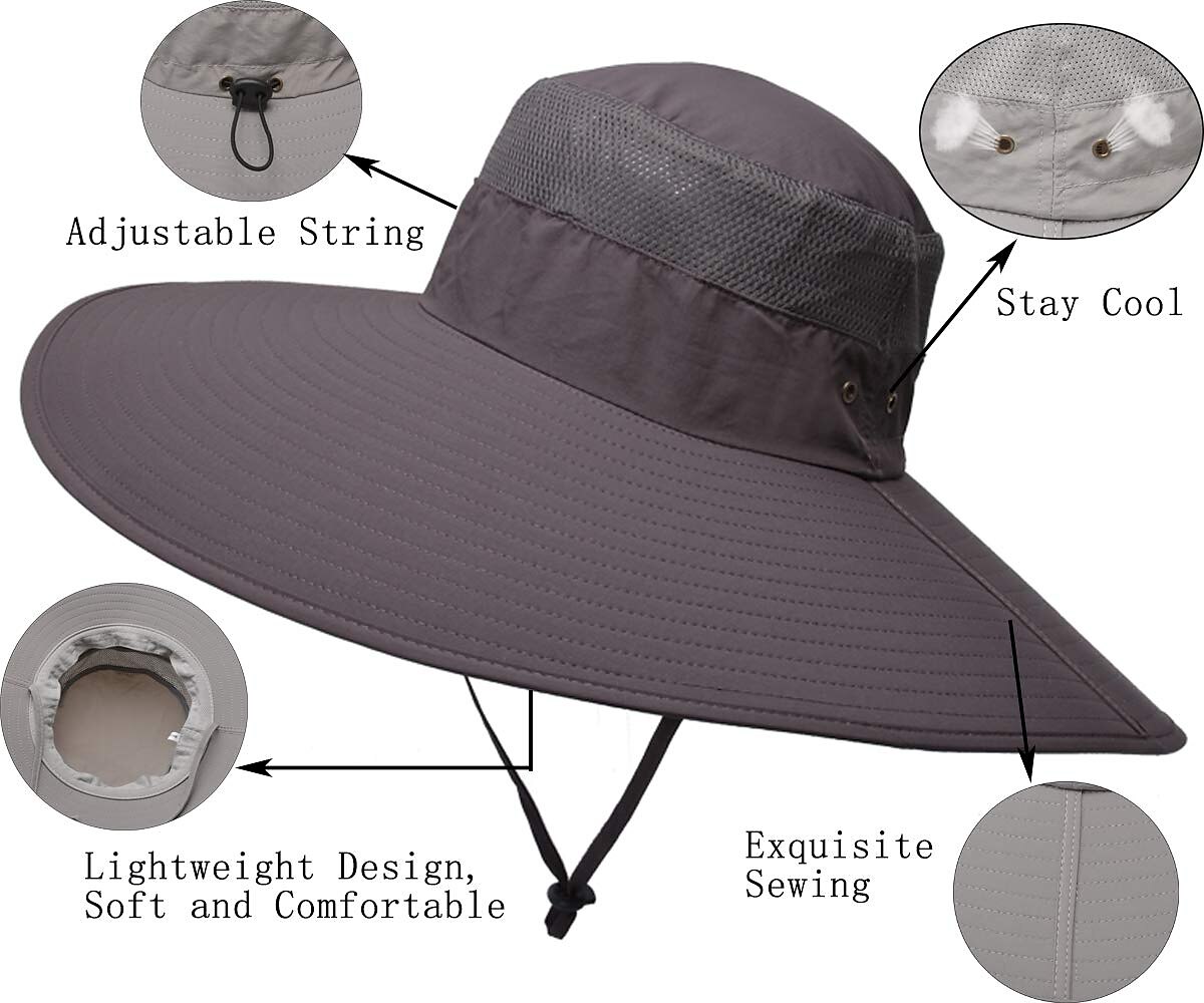 Super Wide Brim Sun Hat UPF50+ Waterproof Bucket Hat Sunscreen Sun Hat Fishing Hat Fisherman Hat Hiking Hat for Fishing Hiking Camping, Army Green Grey Dark Gray