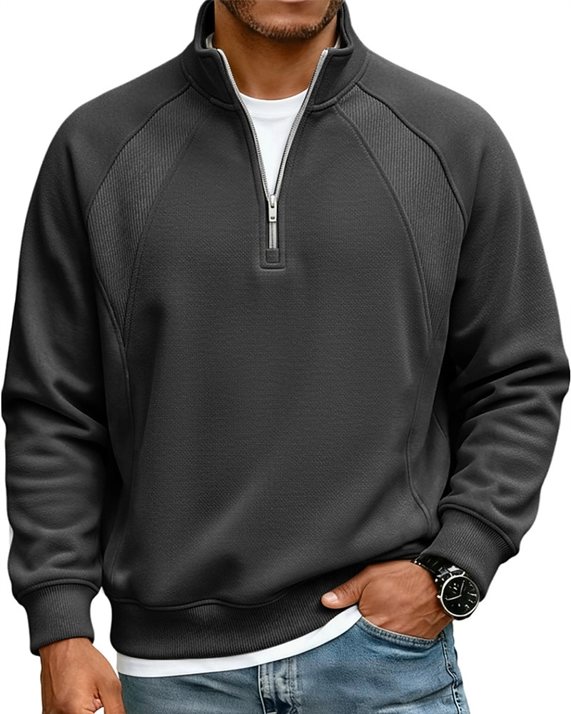 Men's Polo Shirts Quarter Zip Polo Daily Wear Date Quarter Zip Long Sleeve Fashion Basic Plain Zipper Spring Fall Regular Fit Blue Apricot Black White Red Navy Blue Polo Shirts