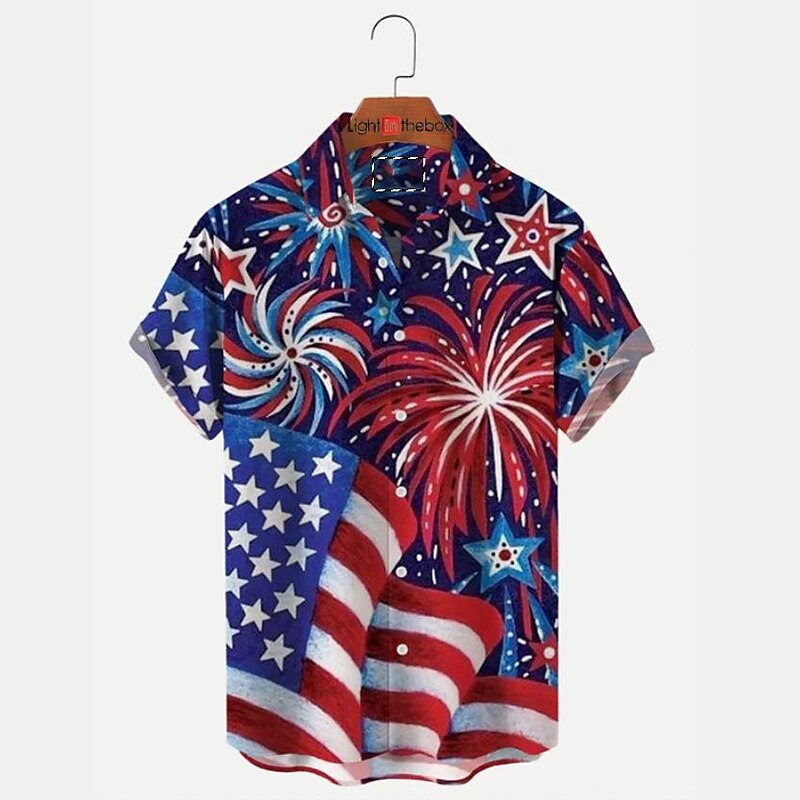 American Independence Day Men's American Flag Shirt Button Up Shirt Short Sleeve Fashion Streetwear Designer Outdoor Daily Independence Day Summer Spring Turndown Print White Red Khaki Black+Gray Gray