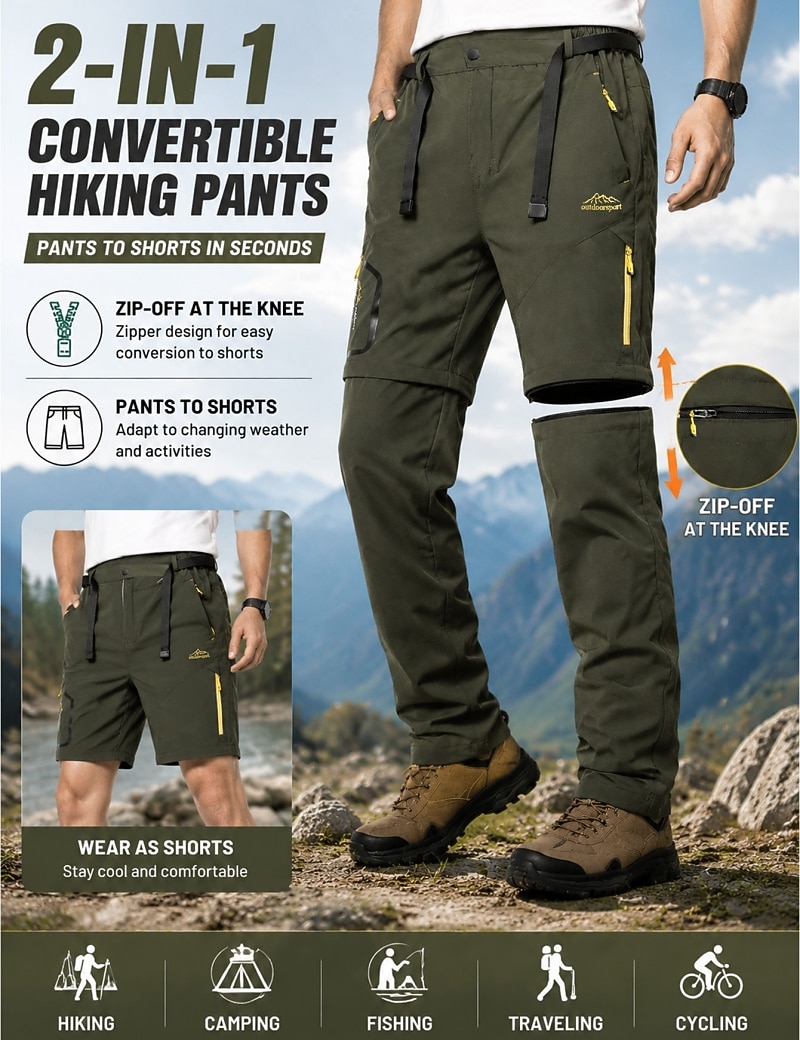 Men's Trousers Tactical Pants Casual Pants Hiking Pants Outdoor Pants Pocket Convertible Solid Color Waterproof Quick Dry Daily Outdoor Holiday Streetwear Stylish Khaki Black Inelastic