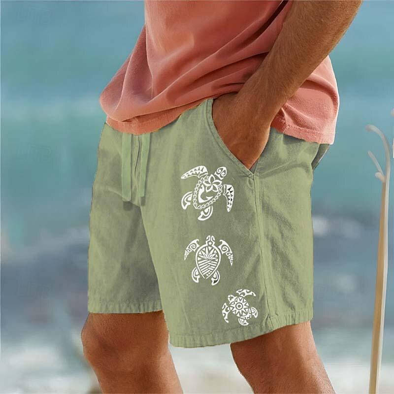 Men's Cotton Shorts Summer Shorts Beach Shorts Print Drawstring Elastic Waist Animal Comfort Breathable Short Outdoor Holiday Going out Cotton Blend Hawaiian Casual ArmyGreen White
