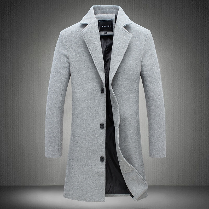 Men's Winter Coat Overcoat Long Trench Coat Outdoor Daily Wear Fall & Winter 95% Polyester 5% Spandex Outerwear Clothing Apparel Fashion Streetwear Plain Lapel Double Breasted