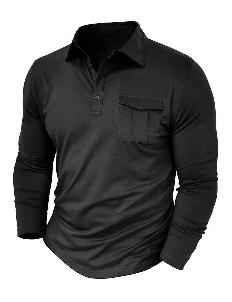 Men's Button Up Casual Sports Lapel Long Sleeve Fashion Basic Plain Button Pocket Spring &  Fall Regular Fit Polo Shirt