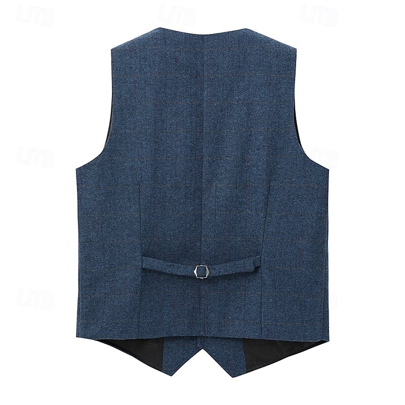 Men's Vest Tweed Vest Waistcoat Vintage Fashion Spring &  Fall Buttons Wool Blend Comfortable Plain Single Breasted V Neck Regular Fit Deep Green Navy Dark Gray Light Grey Vest