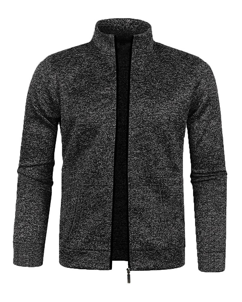Men's Casual Jacket Sweater Coat Vacation Daily Warm Pocket Fall Winter Plain Fashion Classic Stand Collar Regular Black Navy Blue Blue Gray Jacket