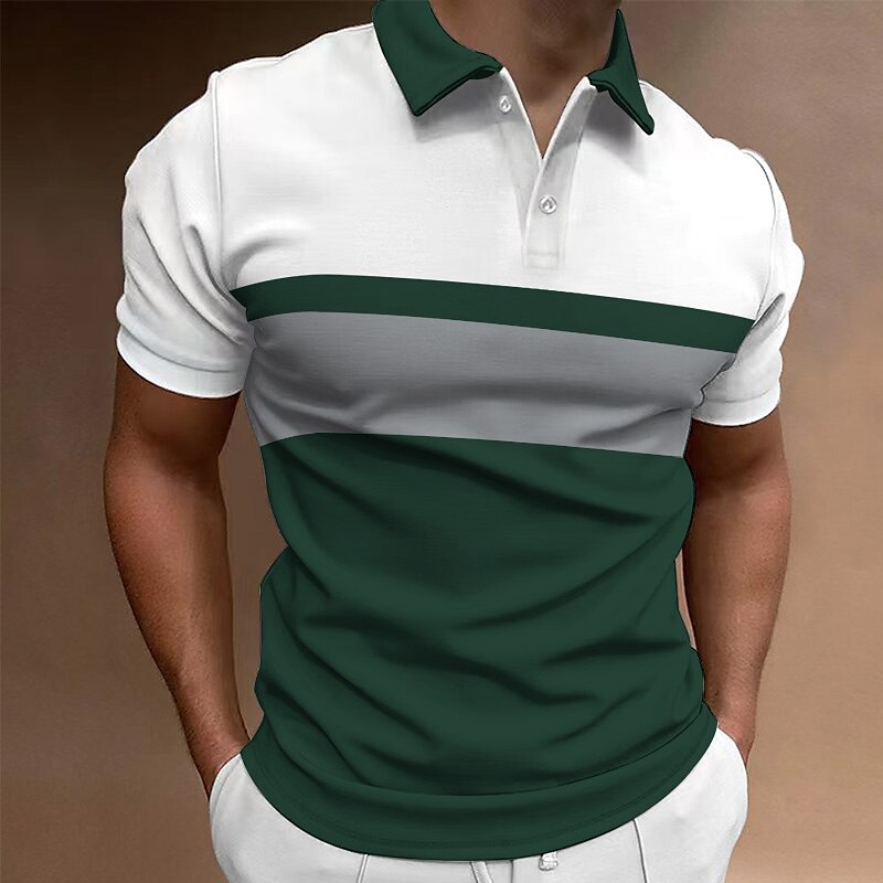 Men's Polo Shirt Golf Shirt Casual Holiday Classic Short Sleeve Fashion Basic Color Block Button Summer Regular Fit Red Emerald Green Dark Blue Black-white Polo Shirt