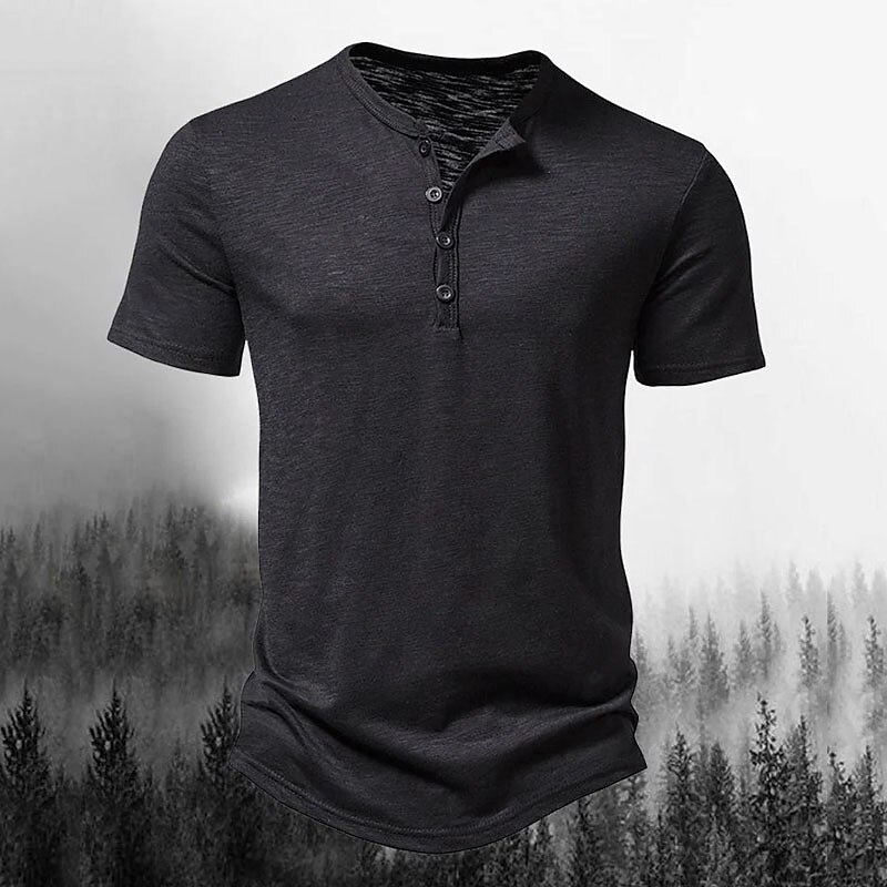 Men's T shirt Tee Henley Shirt Tee Top Plain Henley Street Vacation Short Sleeves Button Clothing Apparel Designer Basic Modern Contemporary