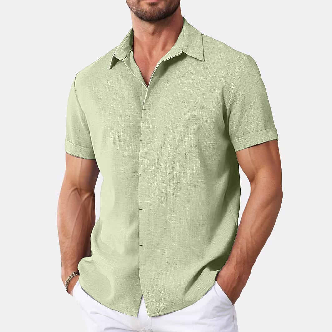 Men's Shirt Linen Shirt Summer Shirt Casual Shirt Beach Shirt Button Down Shirt Plain Casual Daily Black White Pink Blue Short Sleeve Collar Summer Clothing Apparel