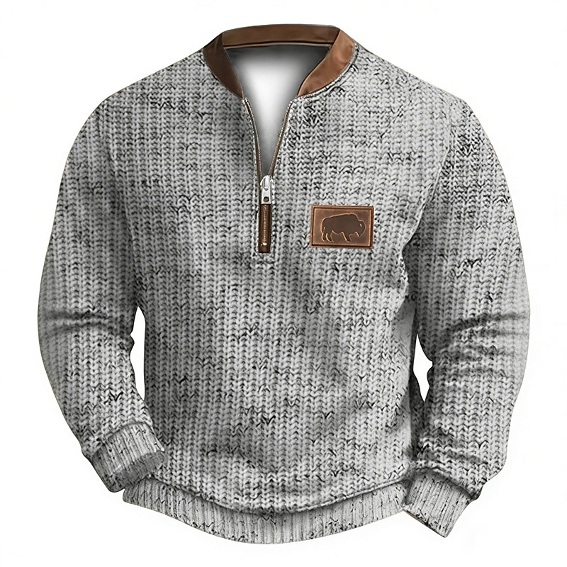 Men's Sweatshirt Quarter Zip Sweatshirt Black White Gray Light Blue Half Zip Color Block Cow Graphic Prints 3D Daily Sports & Outdoor Holiday Polyester Streetwear Casual Spring &  Fall Clothing