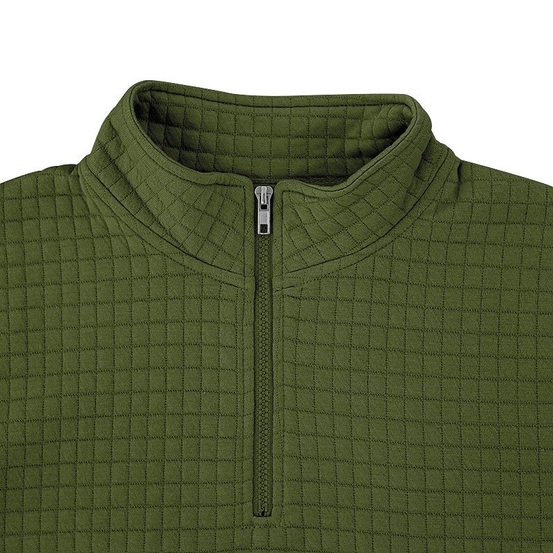 Men's Waffle Tee T Shirt Quarter Zip Tee Long Sleeve Stand Collar Fall Winter Spring &  Fall Solid Color Knitwear Daily Casual Crewneck Outdoor Causal Casual Navy Black White Top Tee for Men