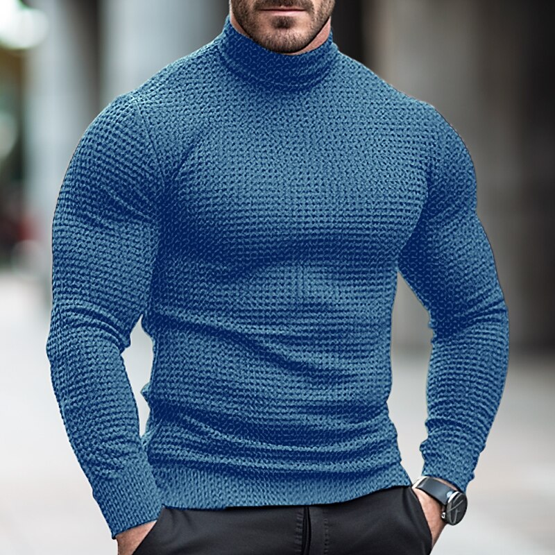 Men's T shirt Tee Waffle Shirt Tee Top Long Sleeve Shirt Plain Turtleneck