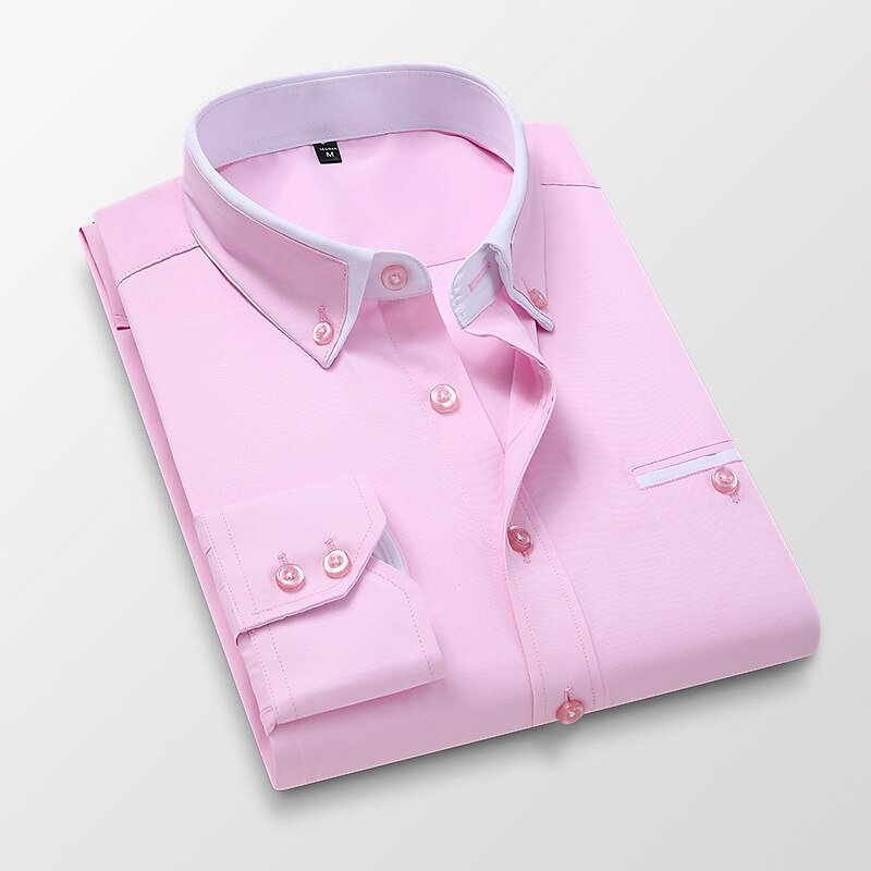 Men's Button Down Collared Non Iron Long Sleeve Plain Collar All Seasons Wedding Work Clothing Apparel Dress Shirt