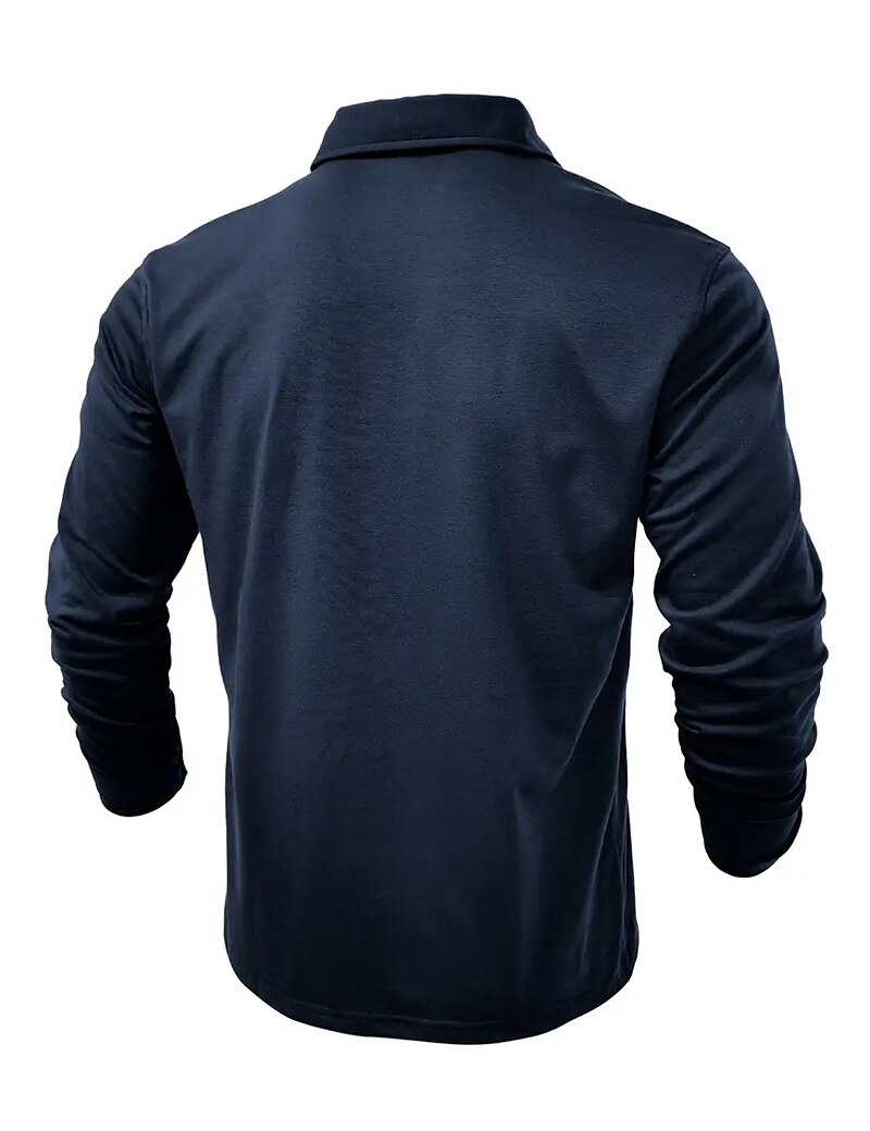 Men's Button Up Casual Sports Lapel Long Sleeve Fashion Basic Plain Button Pocket Spring &  Fall Regular Fit Polo Shirt