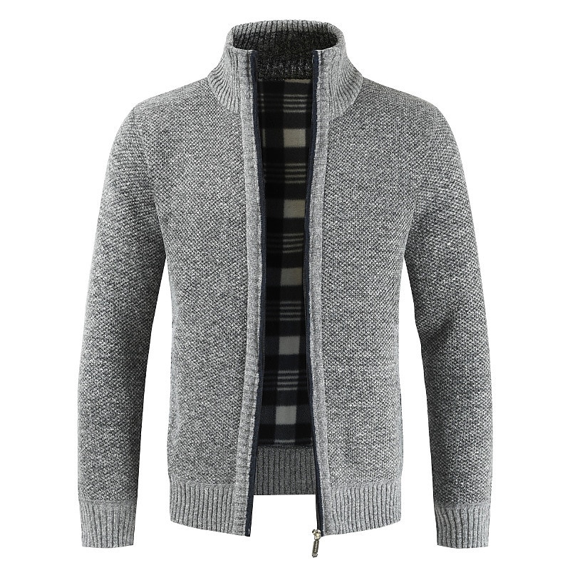 Men's Sweater Cardigan Sweater Zip Sweater Sweater Jacket Fleece Sweater Ribbed Knit Classic Style Fleece Solid Color Stand Collar Classic & Timeless Chic & Modern Daily Business Clothing Apparel