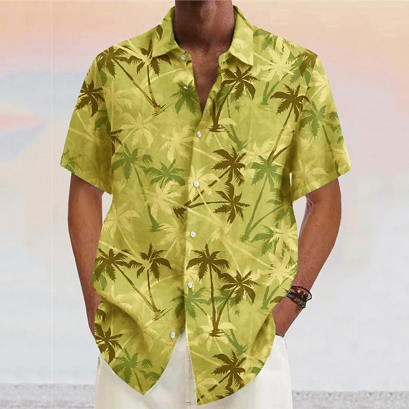 Men's Coconut Tree Tropical Plants Shirt Summer Hawaiian Shirt Aloha Shirt Short Sleeves Shirt Turndown Fashion Designer Casual Outdoor Street Casual Yellow Pink Wine S M L
