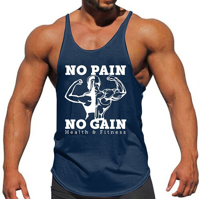  Men's3D Printing No Pain No Gain Sports Daily Outdoor Gym Sleeveless Crew Neck Shirt