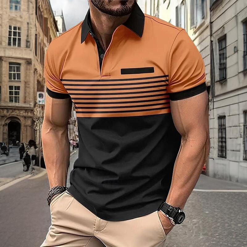 Men's Golf Polo Short Sleeve Daily Casual Wear Spring & Summer 3D Print Turndown White Wine Orange Micro-elastic