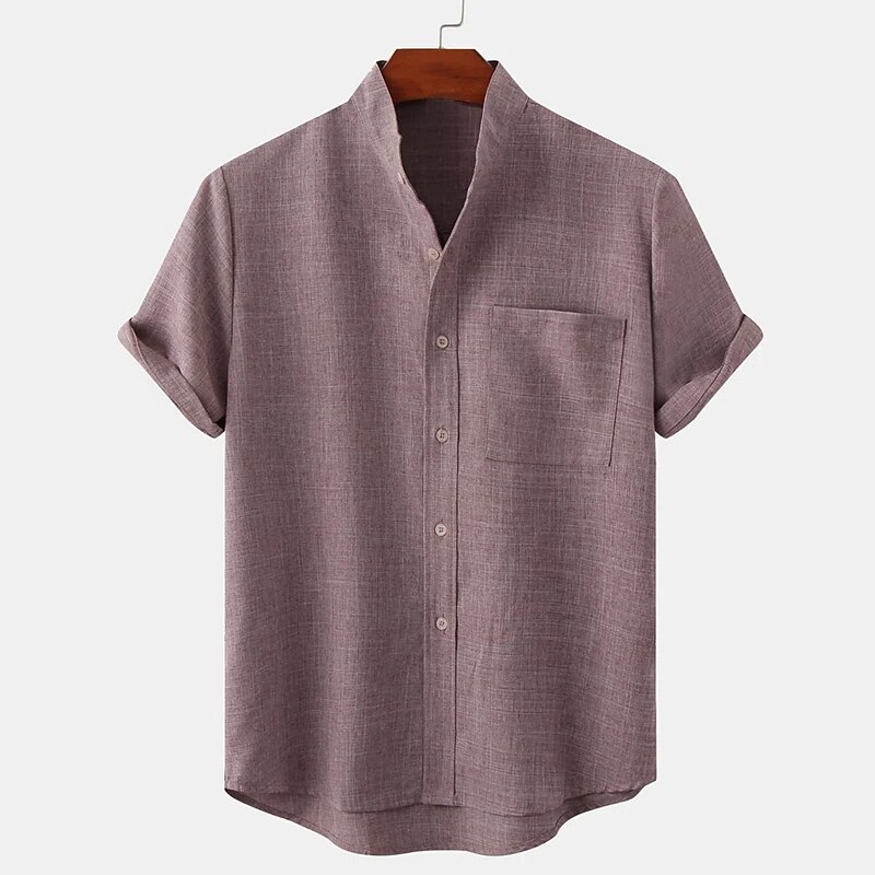 Men's Casual Henley Short Sleeve Plain Spring & Summer Hawaiian Holiday Clothing Apparel Front Pocket Linen Shirt
