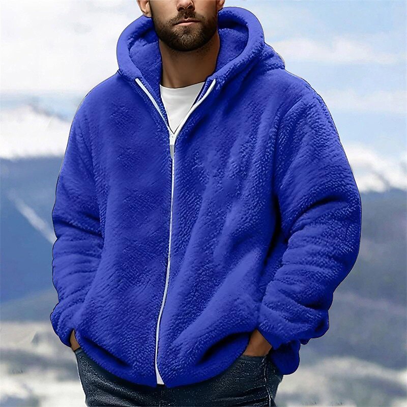 Men's Hoodie Full Zip Hoodie Fleece Jacket Black Pink Army Green Navy Blue Royal Blue Hooded Plain Pocket Sports & Outdoor Daily Holiday Polyester Streetwear Basic Casual Fall Winter Clothing Apparel