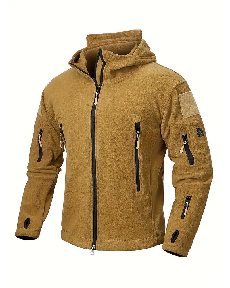 Men's Fleece Jacket Military Jacket Tactical Jacket Daily Vacation Thermal Warm Pocket Fleece Fall & Winter Plain Fashion Streetwear Hooded Regular Black Khaki Army Green Gray Jacket