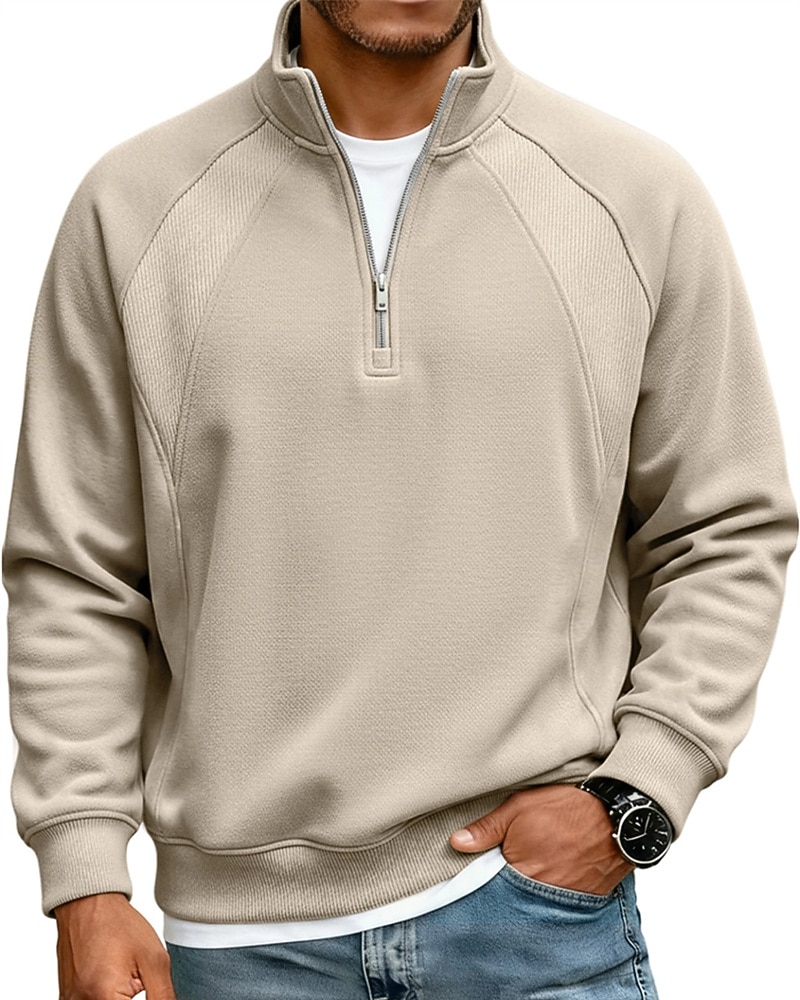 Men's Polo Shirts Quarter Zip Polo Daily Wear Date Quarter Zip Long Sleeve Fashion Basic Plain Zipper Spring Fall Regular Fit Blue Apricot Black White Red Navy Blue Polo Shirts