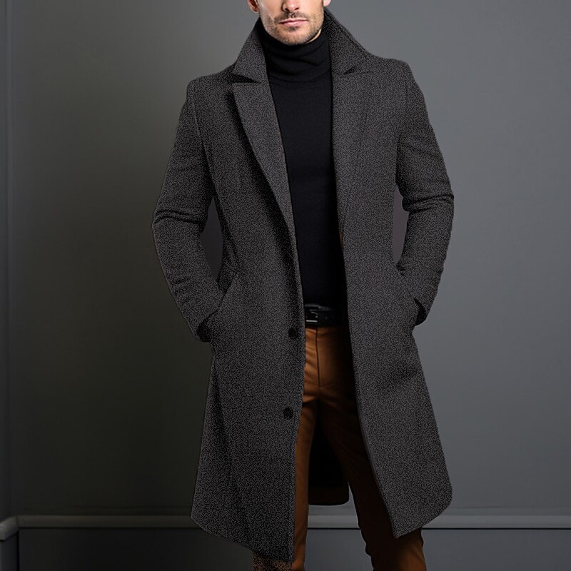 Men's Winter Coat Overcoat Long Trench Coat Outdoor Daily Wear Fall & Winter Outerwear Clothing Apparel Fashion Streetwear Plain Lapel Single Breasted
