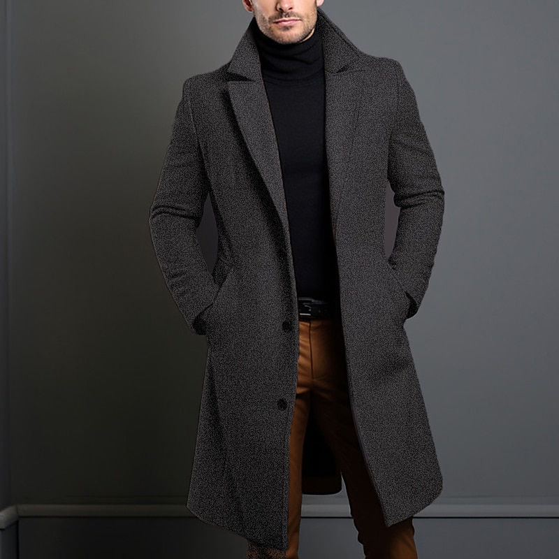 Men's Winter Coat Overcoat Long Trench Coat Outdoor Daily Wear Fall & Winter 95% Polyester 5% Spandex Outerwear Clothing Apparel Fashion Streetwear Plain Lapel Double Breasted