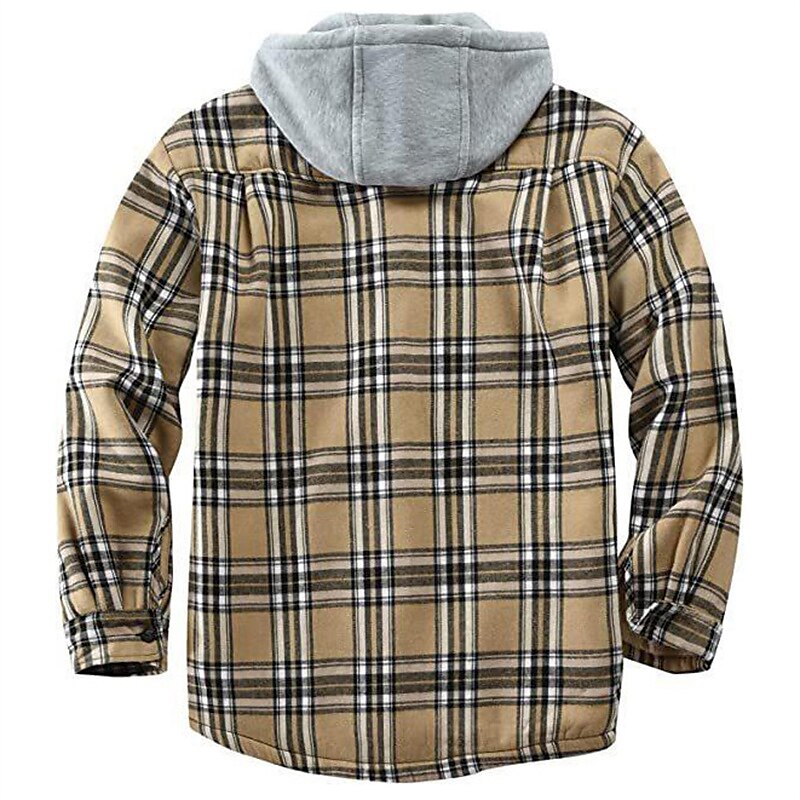 Men's Shirt Shacket Flannel Fleece Casual Warm Winter Plaid / Check Jacket