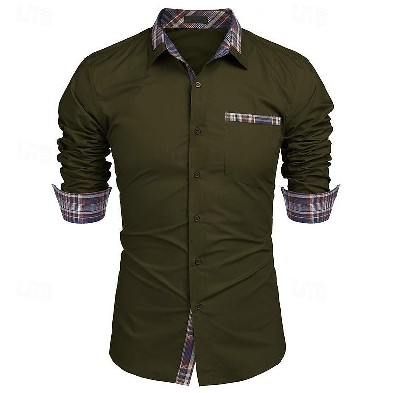 Men's Shirt Dress Shirt Button Up Shirt Black White Wine Long Sleeve Plain Lapel Spring &  Fall Wedding Party Clothing Apparel Patchwork