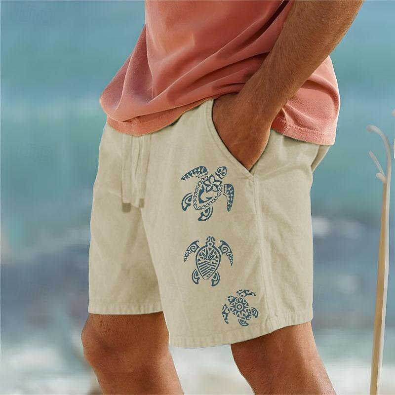 Men's Cotton Shorts Summer Shorts Beach Shorts Print Drawstring Elastic Waist Animal Comfort Breathable Short Outdoor Holiday Going out Cotton Blend Hawaiian Casual ArmyGreen White