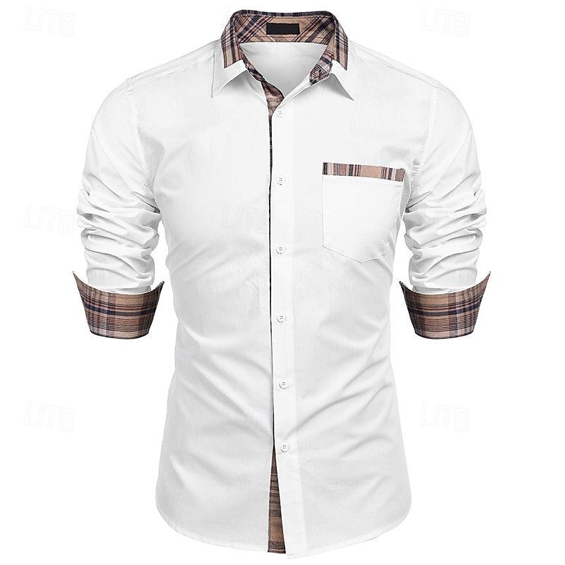 Men's Shirt Dress Shirt Button Up Shirt Black White Wine Long Sleeve Plain Lapel Spring &  Fall Wedding Party Clothing Apparel Patchwork