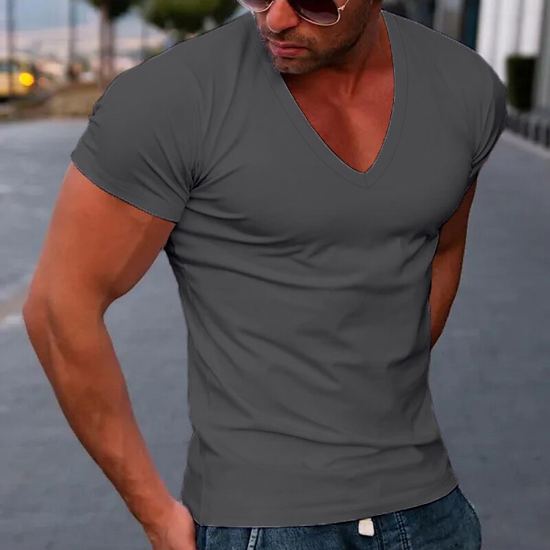 Men's Top Plain V Neck Street Vacation Short Apparel Designer Basic T-shirt Tee